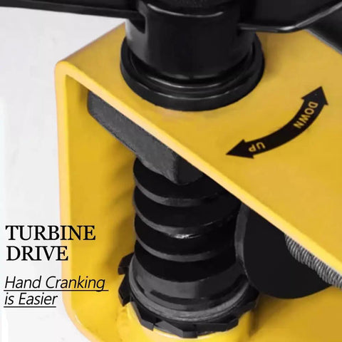 Close-up of Heavy Duty Hand Crank Winch 550-1100Lbs Capacity with turbine drive mechanism, showcasing self-locking gear.