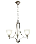 Three Light Dope Sleek Contemporary Chandelier In Brushed Nickel With White Glass Shades Modern Ceiling Hanging Pendant Lighting