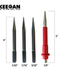 Heavy Duty Nail Setter Punch And Center Punch Set With Three Swappable Tips showing four interchangeable tips for varied fastening tasks.