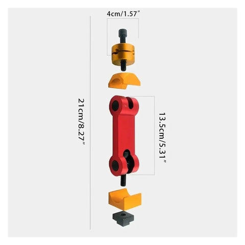 Built Tough Cnc Mill Machine Positioner Precision Work Stop Locator showing parts including red clamp and yellow components.