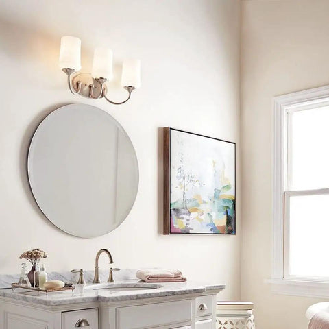 Aubrey 21 Inch 3 Light Vanity Light With Satin Etched Cased Opal Glass In Olde Bronze Finish over bathroom mirror