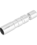 Three Eighths Inch Drive Swivel 14mm Spark Plug Socket With Flexible Head, Thin Wall Design, And Plug Retainer, Chrome Moly Steel