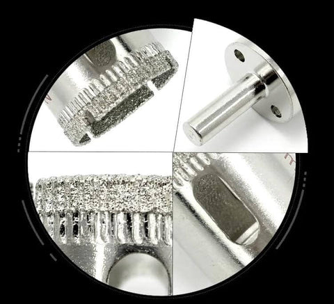 Front view of diamond drill bits for glass, 10-piece set, diamond-coated hole saw bits in sizes 1/8–11/16 in