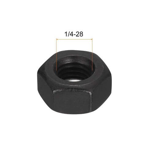 Heavy Duty 1/4 28 Unf Hex Nuts Forged From Carbon Steel Grade 8.8 with black oxide coating showcasing the threading detail.
