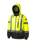 Hi Vis Heated Safety Bomber Jacket With Reflective Tape And Detachable Hood Waterproof Winter Rain Gear For Men Class 3 USB