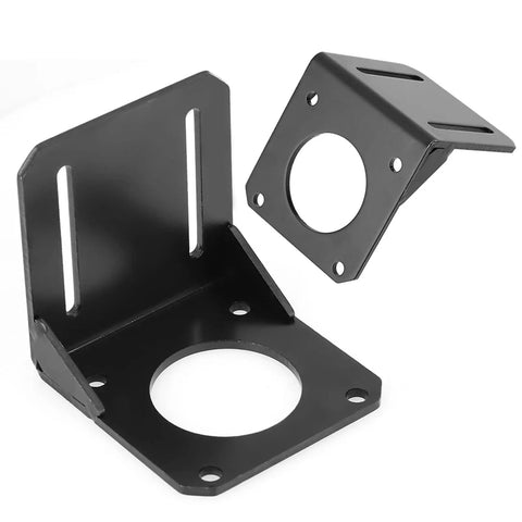 Sturdy Stepper Motor Mounting Bracket for NEMA23 With Stainless Steel Black Finish 6.8 by 6.8 by 6.5 cm, featured in angled view.