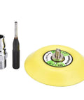 Badass 2 Inch Pneumatic Angle Grinder Offering Lightning Fast Grinding And Flawless Swirl Free Polishing At A Steady 1800 RPM For Demanding Auto Shop And Industrial Metal Projects components including a yellow backing pad and attachments.
