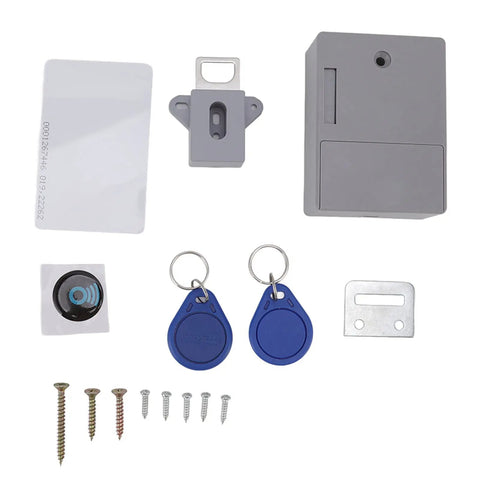 Kick Back And Relax Knowing This Heavy Duty Electronic Cabinet Lock Kit Keeps Your Drawers Locked Tight With Easy Peasy Keypad And Remote Access Plus Crisp Audio Chimes For Rock Solid Kid Safe Storage You Can Trust. Image showing lock kit components.