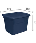 No Sweat 18 Gallon Plastic Storage Totes With Secure Snap Lids 32 Pack Bulk Haul For Clothes Linens And Seasonal Stuff navy bin dimensions