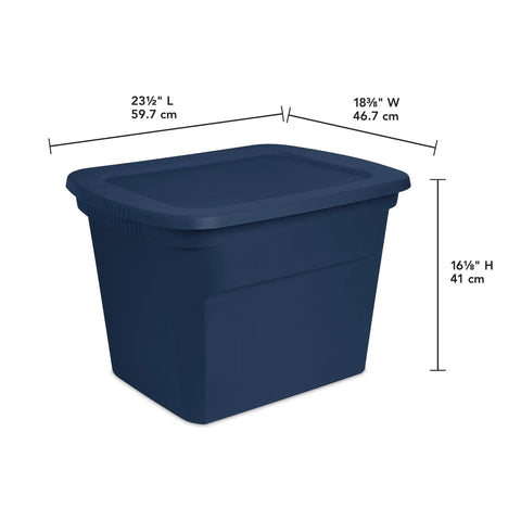 No Sweat 18 Gallon Plastic Storage Totes With Secure Snap Lids 32 Pack Bulk Haul For Clothes Linens And Seasonal Stuff navy bin dimensions