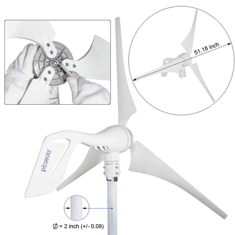 Wind Turbine Generator 400W 12V With Three Blade Nylon Carbon Fiber Blades For Home Use, Low Wind Speed Starting At Two Point Five Meters Per Second, Includes Charge Controller And Efficient Windmill