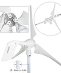 Wind Turbine Generator 12V 400W With 30A Hybrid Charge Controller For Solar And Wind Power, 23.4 inch blades assembly