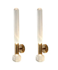 Snazzy Slick Led Wall Sconces For Modern Home Refresh Up And Down Adjustable Glass Shade Bedside Premium Fixture With Top Shelf Vibes For Living Room Bathroom 2 Pack, featuring clear ribbed glass shades and gold accents, set of two.
