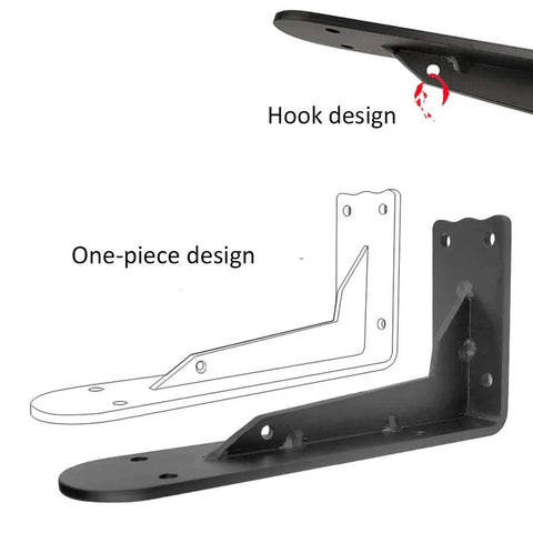 Heavy Duty Iron Triangle Shelf Brackets For Wall Cabinets And Counters Bulletproof Steel Corner Supports Kitchen And Bath Built Like A Tank Set Of Two 551 Lbs Load Rating Corrosion Protected, showcasing hook and one-piece designs.