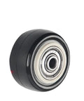 Close-up of a single wheel from Four Pack 1.5 Inch Stem Casters With Double Bearing Sleeve Black Single Wheel Furniture Caster.