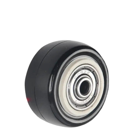 Close-up of a single wheel from Four Pack 1.5 Inch Stem Casters With Double Bearing Sleeve Black Single Wheel Furniture Caster.