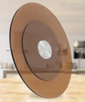 Big Glass Lazy Susan Turntable For Dining Table And Kitchen 43 To 47 Inch Rotating Serving Tray on wooden table