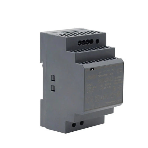 Side view of Ultra Slim 60W DIN Rail Power Supply 100-240V AC In, Pro Grade 5V 12V 24V 48V Outputs, High Efficiency Switching Mode