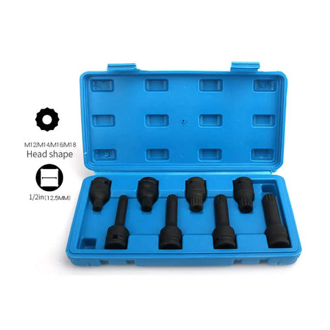 Eight Piece Socket Wrench Set Covering M12 To M18 Sockets In CR MO Steel With Durable Rust Resistant Finish, Portable Storage Box Included