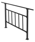 Rock-Solid 4-Step Steel Stair Railing with Integrated Fence Safety Barrier Features tough baked-on finish, heavy-duty black steel for durability.