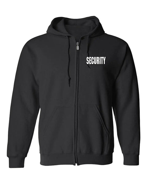 Security Zippered Hoodie Sweatshirt 2XL Black With White ID 80 Percent Cotton And 20 Percent Polyester Fleece Lined Inside Two Side Pockets