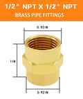 Brass NPT Pipe Fitting Coupler 1/2 Inch Female To 1/2 Inch Female Thread Connector Standard NPT Pack Of 2