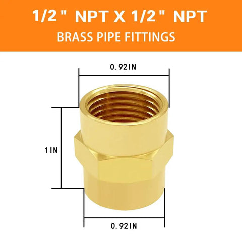 Brass NPT Pipe Fitting Coupler 1/2 Inch Female To 1/2 Inch Female Thread Connector Standard NPT Pack Of 2