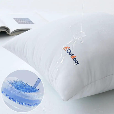 Outdoor Pillow Inserts Set Of 4 18x18 Waterproof Throw Cushions showing water resistance on fabric