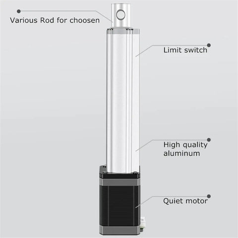 Image of a Badass Linear Actuator With Dead Nuts Accurate Stepper Motor Controller showing limit switch and aluminum casing.
