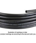 Three Quarter Inch By Fifty Foot Black SAE J844 Nylon Air Brake Tubing DOT Approved, close-up of coiled tube with markings