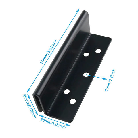 Tough As Nails Double Hook Slot Bracket For Wooden Bed Frame Reinforcement Hardware Featuring No Sweat Slide Mount, black metal bracket with dimensions.