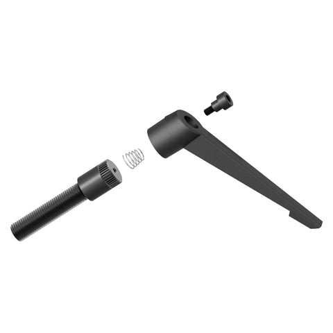 Hardcore Adjustable Clamping Lever Handle M16 X 63MM Male Thread Quick Release Locking Rotary Knob assembly components in black.