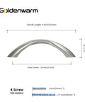Diagram of Brushed Nickel Cabinet Pulls 10 Pack Arch Twisted Drawer Handles 3 Inch Hole Center 76mm with size details