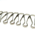 Close-up of 200 pieces durable metal lanyard hooks nickel plated iron 23mm for zipper pulls key chains and DIY projects organized in a row.