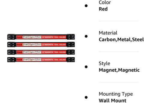 4 Pack Magnetic Tool Holder Bars 12 Inch Heavy Duty Wall Rack With Mounting Brackets And Screws, shown stacked vertically.