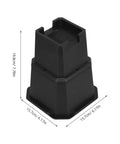Built Tough Heavy Duty Adjustable Furniture Legs Set Of Four Thick Plastic Glides For Couch Bed Desk Table showing a black riser with dimensions.