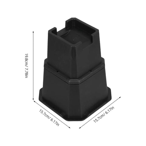 Built Tough Heavy Duty Adjustable Furniture Legs Set Of Four Thick Plastic Glides For Couch Bed Desk Table showing a black riser with dimensions.