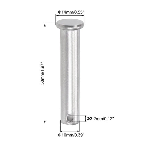One Hole Clevis Pins 10mm 50mm Flat Head 304 Stainless Steel Link Hinge Pin 4 Pack Beefy Heavy Duty Fasteners For DIY Projects With Smooth Corrosion Resistant Surface And Easy Fit For Automotive Machinery And Farm Use, 10mm x 50mm with 3.2mm hole