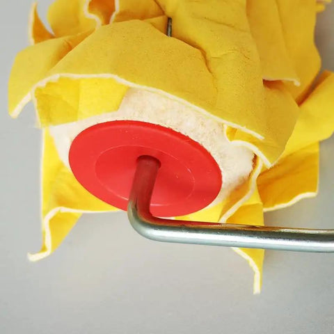 Heavy Duty 7 Inch Texture Paint Roller With Non Woven Pattern Grip For Wall Embossing, featuring yellow grip and roller fabric.
