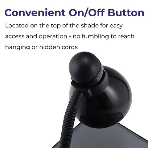 Adjustable Clamp Desk Lamp With Metal Gloss Black Finish, 14 Inch Gooseneck Task Light showing top shade switch