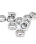 Ten Pack Stainless Steel Flanged Ball Bearings SMF85ZZ Double Shielded Deep Groove Precision Bearings 5x8x2.5mm arranged on a white background.