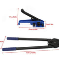 Image of Blue Manual Steel Strap Tensioner Crimper Tool Set For Packing And Shipping with dimensions labeled