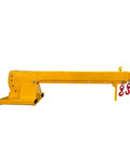 Heavy Hitter Telescoping Forklift Jib Boom Crane Attachment showcasing adjustable arms and hooks for lifting up to 6600 pounds.