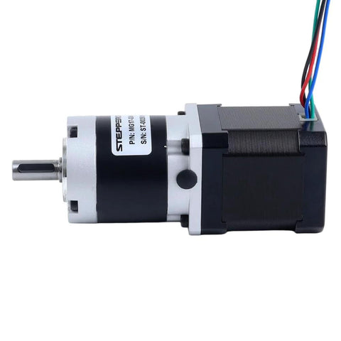 Side view of Nema 17 Stepper Motor With Planetary Gearbox Fifty To One Gear Ratio MG Series With Built In Shaft Coupling for CNC