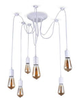 Six Head Spider Pendant Light Fixture With Adjustable Hanging Length, Industrial White E27 Ceiling Light with bulbs