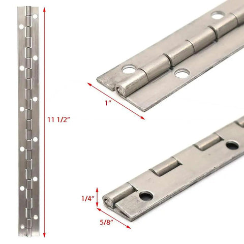 Heavy Duty Aluminum Piano Hinge For Boats And Custom Rigs Featuring Twelve Precision Mounting Holes Delivering Smooth Pivoting Action And Beat To Death Durability, 11 1/2 inch size.