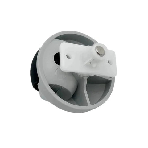 Close-up of grey front omni-directional caster wheel for Roborock vacuum cleaners with white mounting bracket