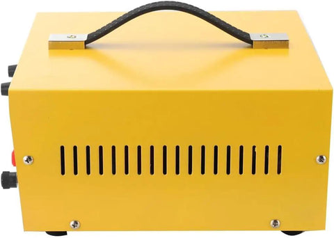 Yellow compact Pro Jewelry Spot Welder for Necklaces and Bracelets, 80A High Frequency Pulse Welding Machine with vented side view