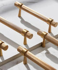 2 Pack Solid Brass Cabinet Pulls 5 Inch Hole Centers Gold Knurled Textured Bar Handles for Drawer Kitchen and Bathroom Cabinets