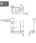 Flozari 304 stainless steel rotary torque hinge side view with mounting holes and dimensions